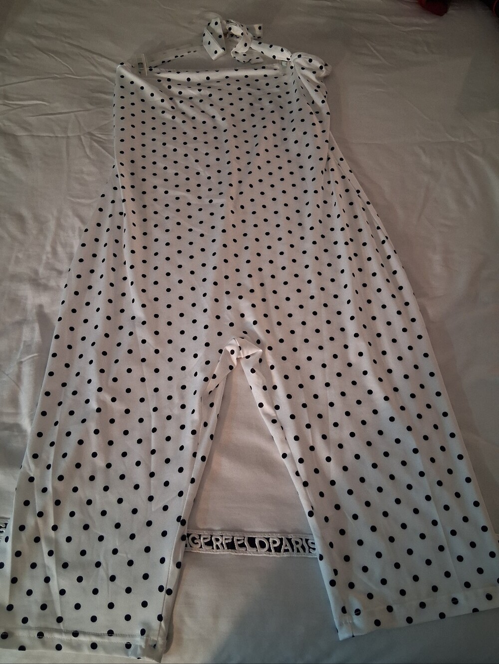 NWOT/White Polka Dot Jumpsuit. Fits Sz 12/14